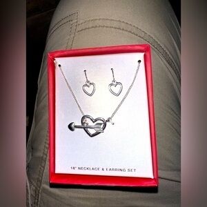 3 For $35 Silver Tone Heart and Arrow Necklace and Earrings Set